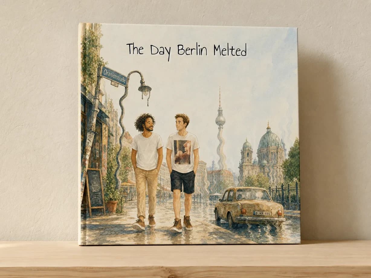 The Day Berlin Melted hardcover standing on a wooden shelf